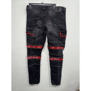 Smugglers Moon Skinny Tapered Button Fly Cargo Pants Black JeansSize Men 34x32